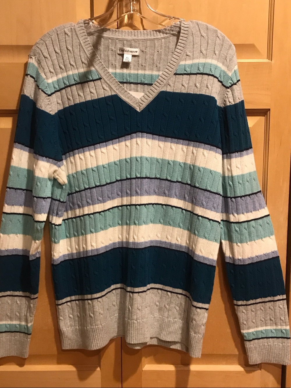 New Croft  & barrow V-Neck Striped Sweater - Teal, Navy, Light Gray, White
